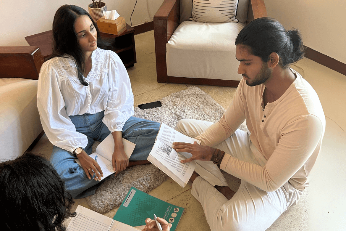 Young adults collaborating on mental health project